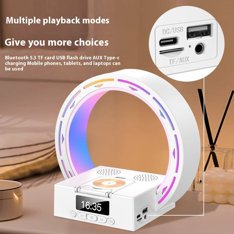 Wireless Bluetooth Speaker Charging Pad Bedside Lamp With Alarm Clock Wake-Up Light For Bedroom Support USB Drive TF Card 4 in 1