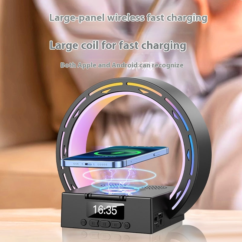 Wireless Bluetooth Speaker Charging Pad Bedside Lamp With Alarm Clock Wake-Up Light For Bedroom Support USB Drive TF Card 4 in 1